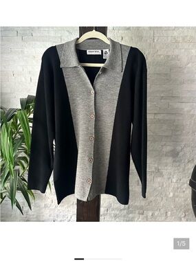 URBAN WOOL Black Grey Pure New Merino Wool Colorblock Button Down Size Large